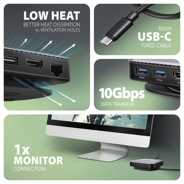 Фото - Хаб USB AXAGON USB-C 10Gbps UFO 9in1 Grey (HMC-UFO)