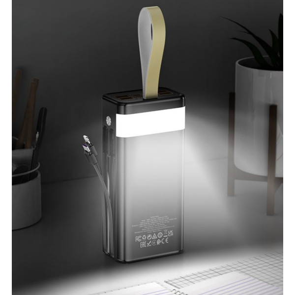 Фото - Батарея мобільна HOCO DB58 Plentiful 22.5W + вбудовані кабелі + LED 30000 mAh Black (715030)