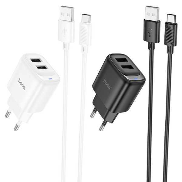Фото - Мережевий зарядний пристрій HOCO C141A Smart dual-port charger set(Type-C) White (6942007627917)