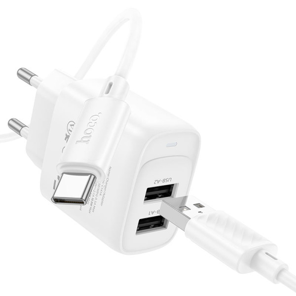 Фото - Мережевий зарядний пристрій HOCO C141A Smart dual-port charger set(Type-C) White (6942007627917)