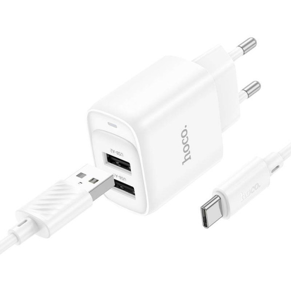 Фото - Мережевий зарядний пристрій HOCO C141A Smart dual-port charger set(Type-C) White (6942007627917) Фото - Мережевий зарядний пристрій HOCO C141A Smart dual-port charger set(Type-C) White (6942007627917)