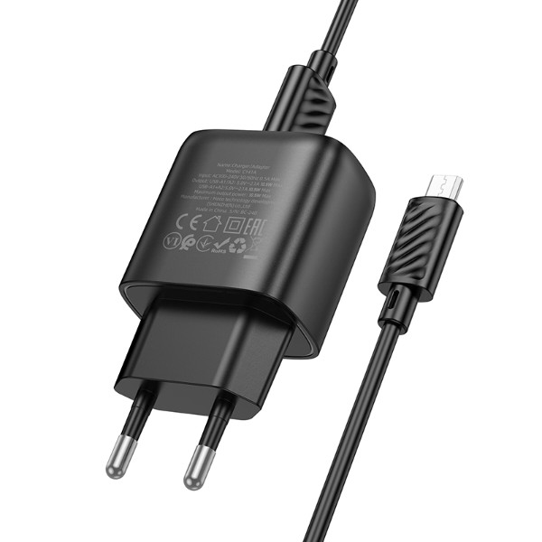 Фото - Мережевий зарядний пристрій HOCO C141A Smart dual-port charger set (Micro) Black (6942007627887)