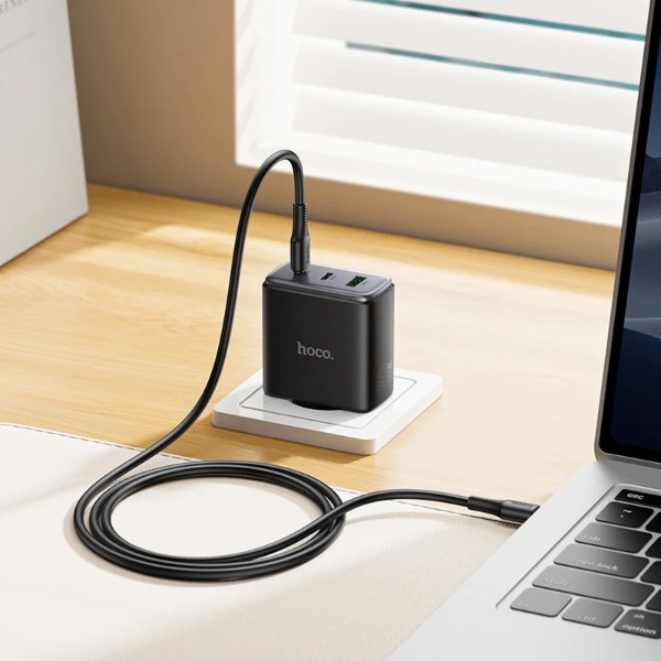 Фото - Мережевий зарядний пристрій HOCO C160A Upgrade PD65W(2C1A) charger set(C to C) Black (6942007672016)
