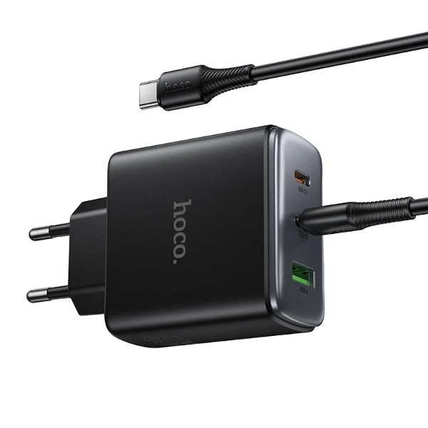 Фото - Мережевий зарядний пристрій HOCO C160A Upgrade PD65W(2C1A) charger set(C to C) Black (6942007672016)
