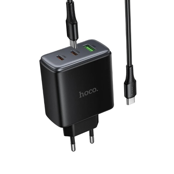Фото - Мережевий зарядний пристрій HOCO C160A Upgrade PD65W(2C1A) charger set(C to C) Black (6942007672016)