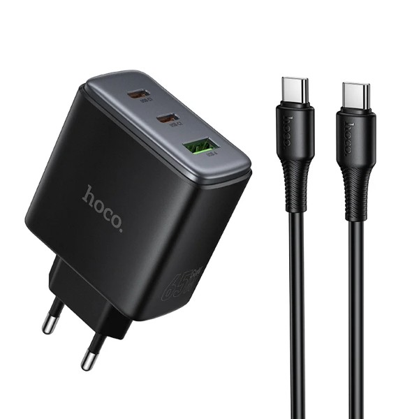 Фото - Мережевий зарядний пристрій HOCO C160A Upgrade PD65W(2C1A) charger set(C to C) Black (6942007672016)