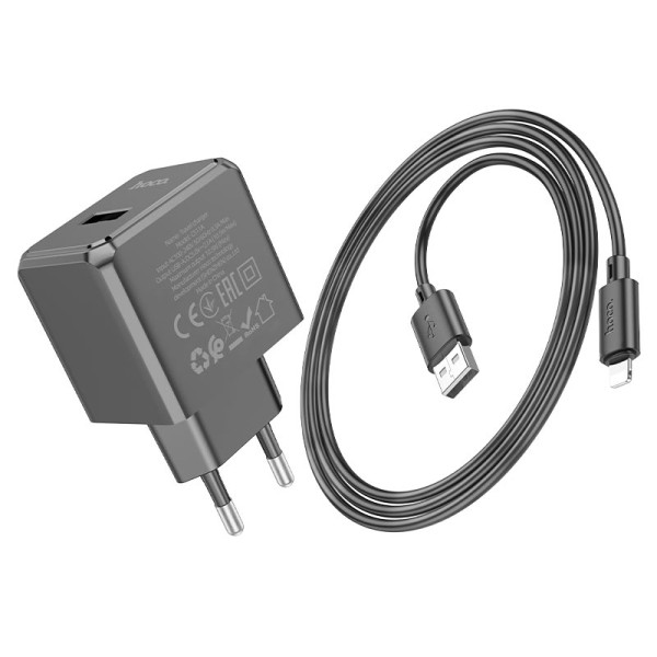 Фото - Мережевий зарядний пристрій HOCO CS11A Ocean single port charger set(iP) Black (6942007603560)