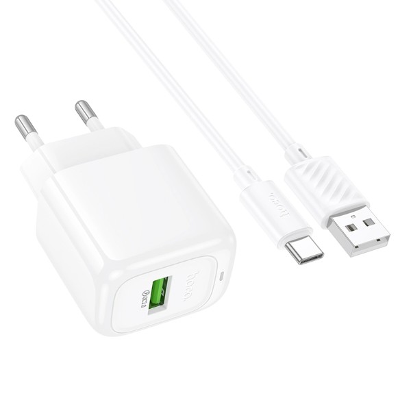 Фото - Сетевое зарядное устройство HOCO CS52A 18W QC3.0 charger set(Type-C) White (6942007631471)