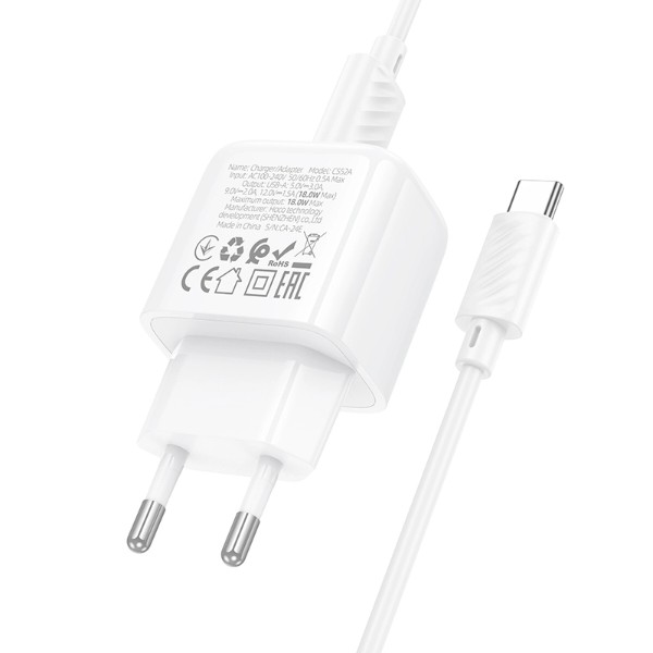 Фото - Сетевое зарядное устройство HOCO CS52A 18W QC3.0 charger set(Type-C) White (6942007631471)