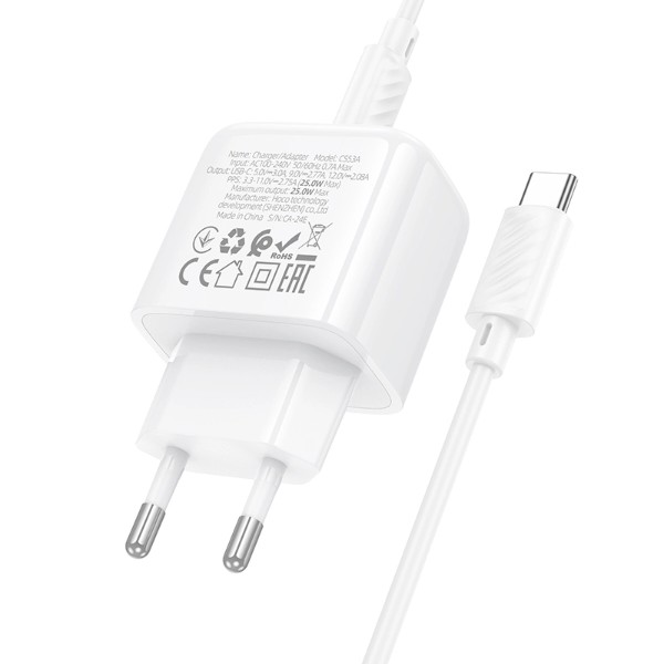 Фото - Мережевий зарядний пристрій HOCO CS53A PD25W charger set(C to C) White (6942007631501)