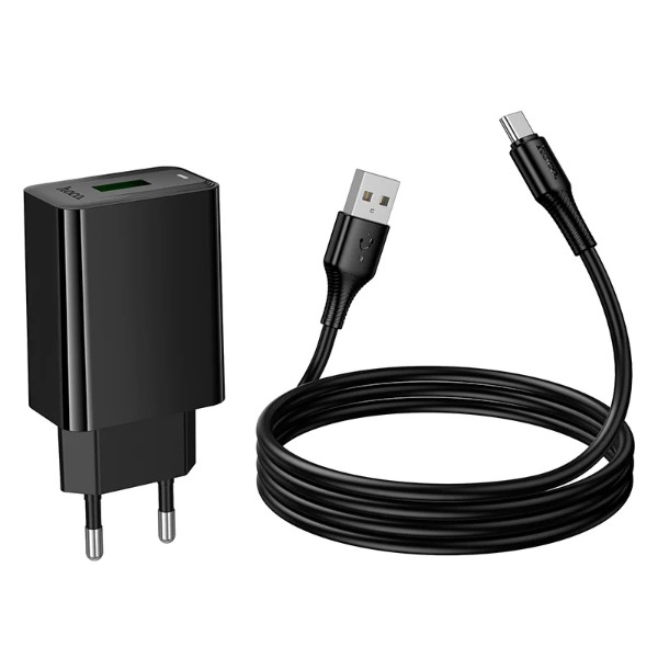 Фото - Мережевий зарядний пристрій HOCO CS92A QC3.0 charger set(Type-C) Black (6942007671057)