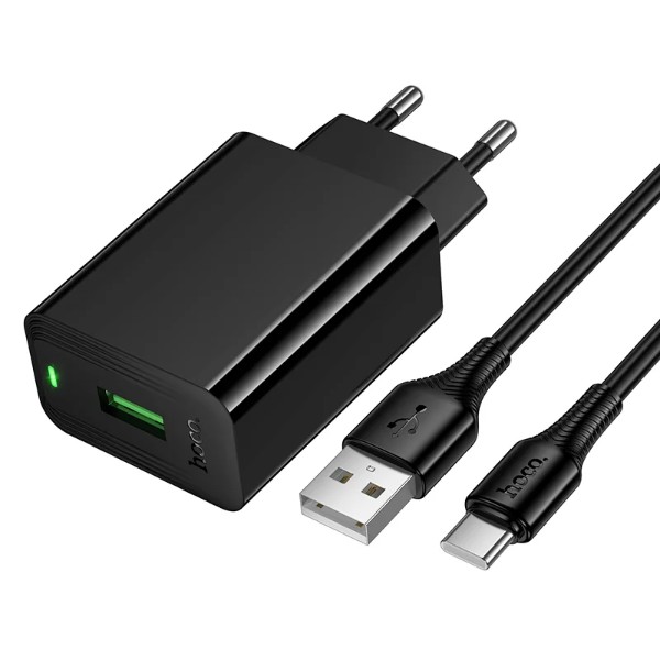 Фото - Мережевий зарядний пристрій HOCO CS92A QC3.0 charger set(Type-C) Black (6942007671057)