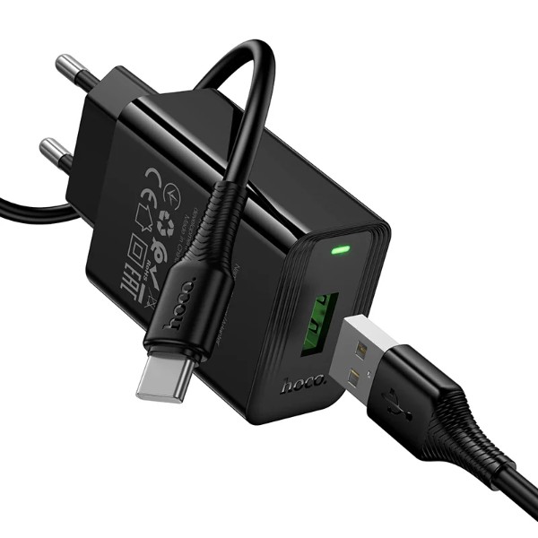 Фото - Мережевий зарядний пристрій HOCO CS92A QC3.0 charger set(Type-C) Black (6942007671057)