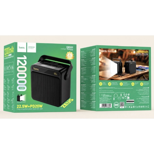 Фото - Батарея мобильная HOCO DB101 Zeus 22.5W + PD20W +LED-фонарь 120000 mAh Black (716184)