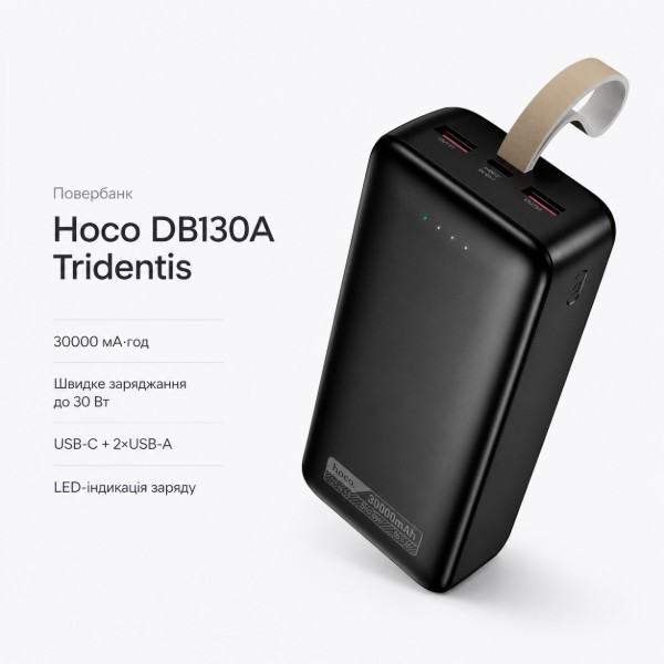 Фото - Батарея мобільна HOCO DB130A Tridentis PD30W + QC3.0 30000 mAh Black (715943)
