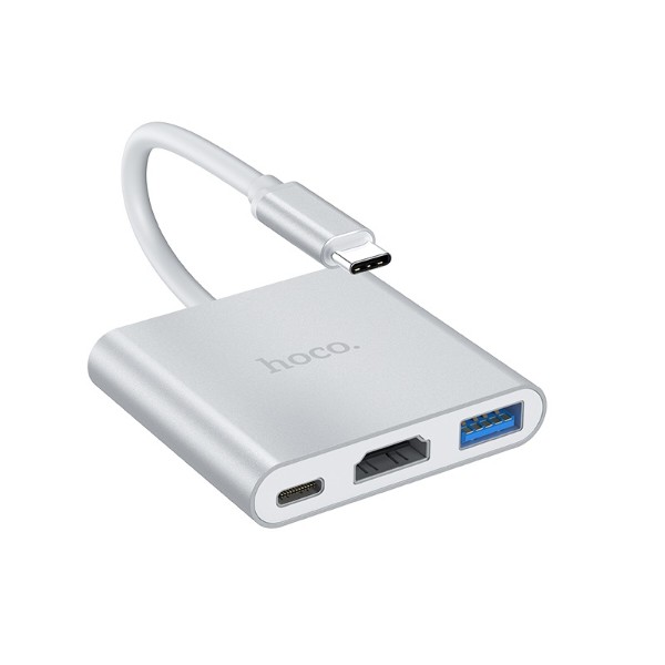 Фото - Хаб USB HOCO HB14 Easy use Type-C adapter Type-C to USB3.0+HDMI+PD Silver (6931474725790)