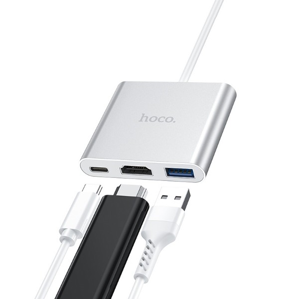 Фото - Хаб USB HOCO HB14 Easy use Type-C adapter Type-C to USB3.0+HDMI+PD Silver (6931474725790)
