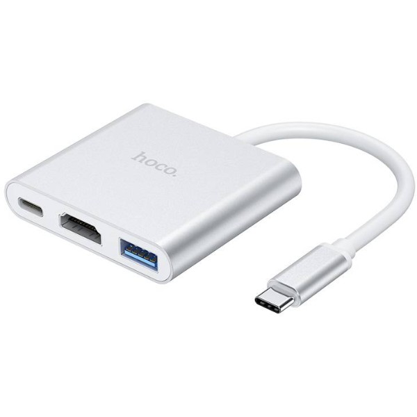 Фото - Хаб USB HOCO HB14 Easy use Type-C adapter Type-C to USB3.0+HDMI+PD Silver (6931474725790)