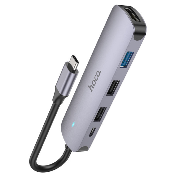 Фото - Хаб USB HOCO HB27 Type-C multi-function converter HDTV+USB3.0+USB2.0х2+PD Metal Gray (6931474769329)