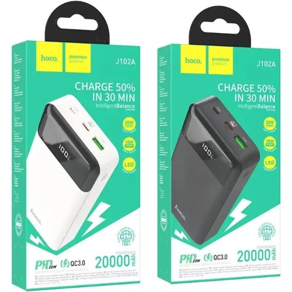 Фото - Батарея мобильная HOCO J102A Cool figure PD20W+QC3.0 20000mAh White (6931474783639)