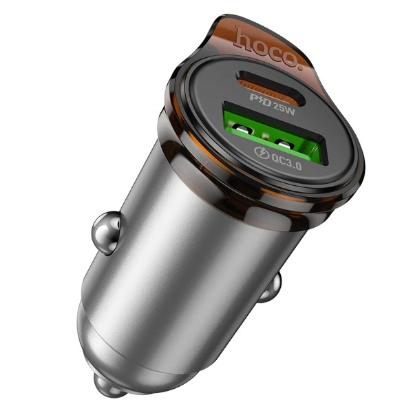Фото - Автомобильное зарядное устройство HOCO NZ16A Rigorous 43W dual port PD25W+QC3.0 Metal Grey (6942007644747)