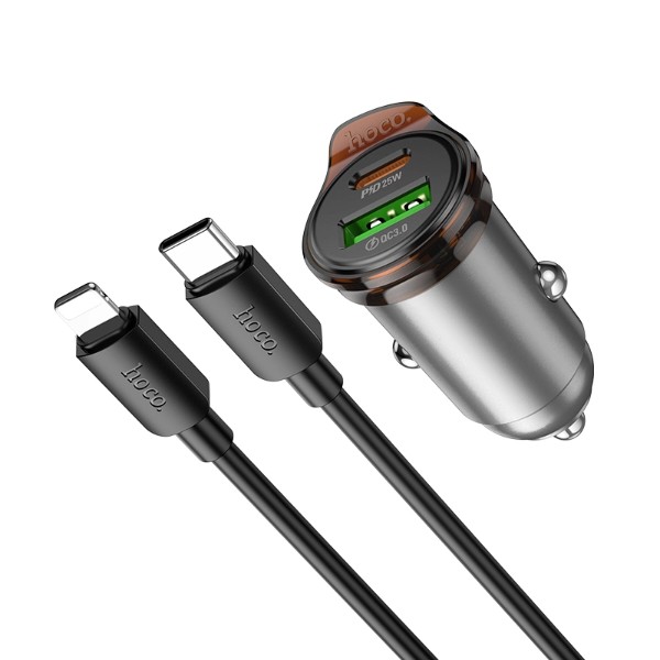 Фото - Автомобильное зарядное устройство HOCO NZ16A Rigorous 43W dual port PD25W+QC3.0 Metal Grey (6942007644754)