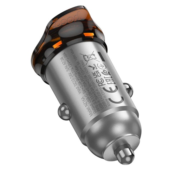 Фото - Автомобильное зарядное устройство HOCO NZ16A Rigorous 43W dual port PD25W+QC3.0 Metal Grey (6942007644747)