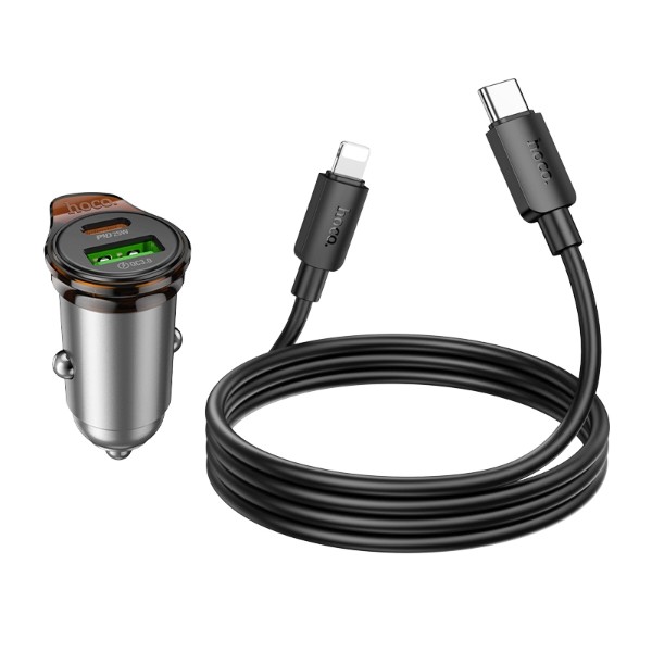 Фото - Автомобильное зарядное устройство HOCO NZ16A Rigorous 43W dual port PD25W+QC3.0 Metal Grey (6942007644754)