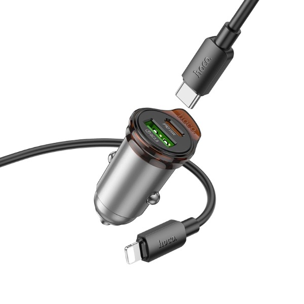 Фото - Автомобильное зарядное устройство HOCO NZ16A Rigorous 43W dual port PD25W+QC3.0 Metal Grey (6942007644754)