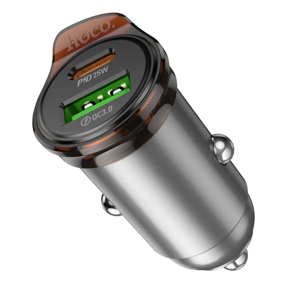Фото - Автомобильное зарядное устройство HOCO NZ16A Rigorous 43W dual port PD25W+QC3.0 Metal Grey (6942007644747)