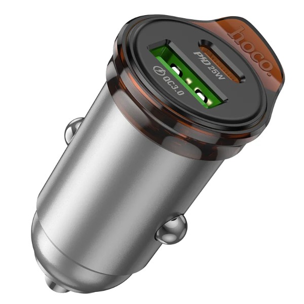 Фото - Автомобильное зарядное устройство HOCO NZ16A Rigorous 43W dual port PD25W+QC3.0 Metal Grey (6942007644747)