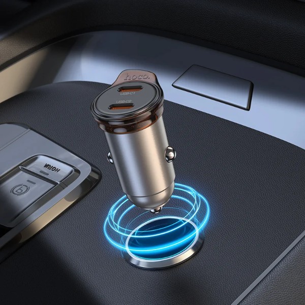 Фото - Автомобильное зарядное устройство HOCO NZ16B Rigorous PD45W(2C) car charger Metal Grey (6942007644778)