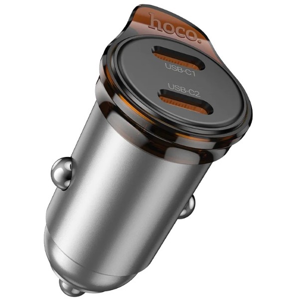 Фото - Автомобильное зарядное устройство HOCO NZ16B Rigorous PD45W(2C) car charger Metal Grey (6942007644778)