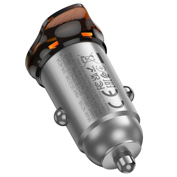 Фото - Автомобильное зарядное устройство HOCO NZ16B Rigorous PD45W(2C) car charger Metal Grey (6942007644778)