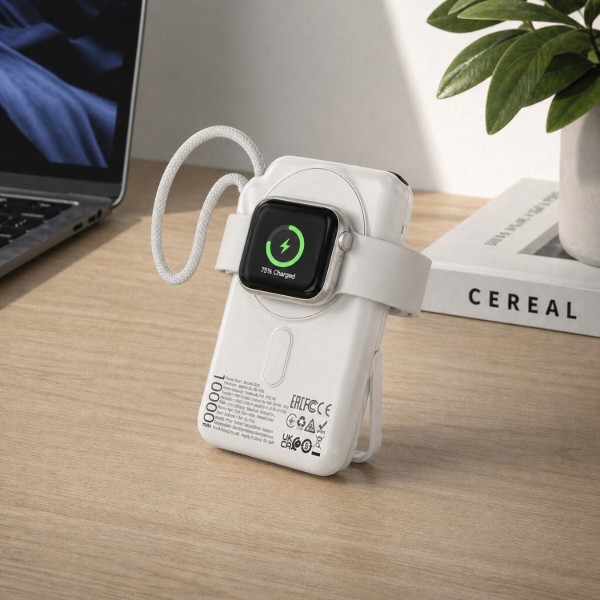 Фото - Батарея мобільна HOCO Q43 Clever Dual PD20W Magnetic з кабелем Type-C, зарядкою для Apple Watch та підставкою 10000 mAh Silver (715649)