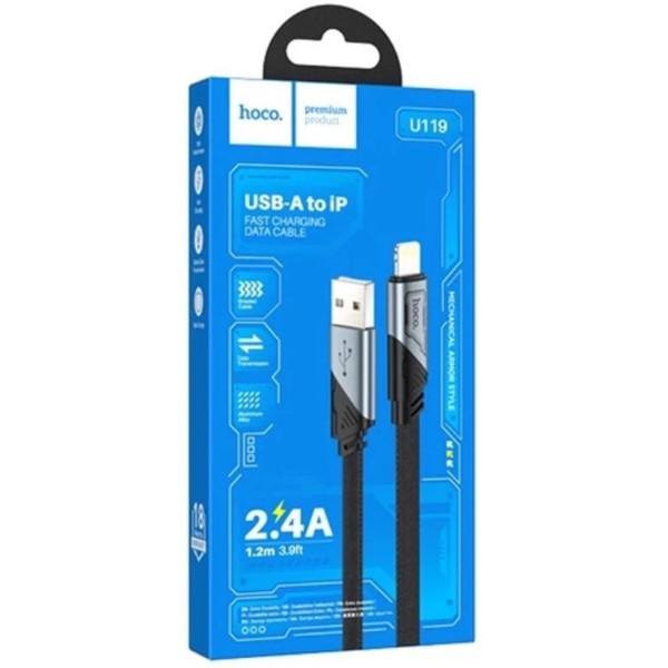 Фото - Кабель HOCO U119 USB to iP 2.4A, 1.2m Black (6942007604987)