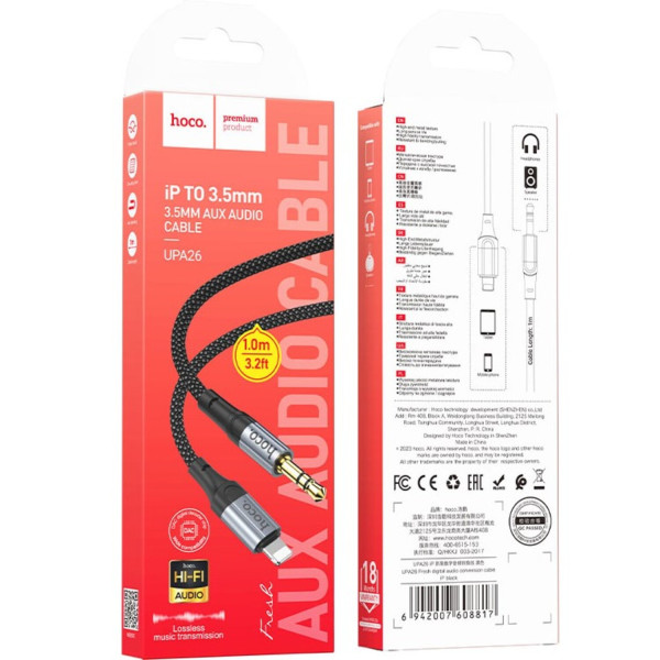 Фото - Кабель 3.5 мм -3.5 мм HOCO UPA26 iP Black (6942007608817)