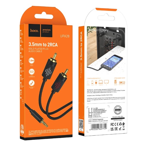 Фото - Кабель RCA HOCO UPA28 3.5 double lotus RCA audio cable Black (6942007607759)