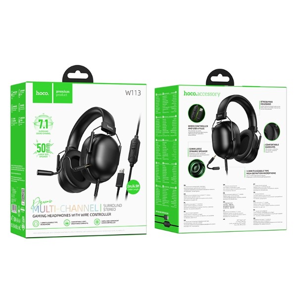 Фото - Гарнитура проводная игровая HOCO W113 Dynamic USB7.1 Black (6942007664127)