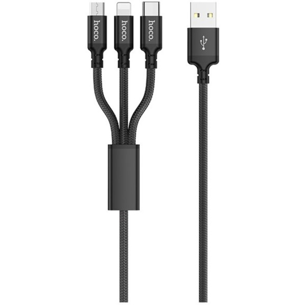 Фото - Кабель синхронізації даних HOCO X14 3-in-1 iP+Micro+Type-C Black (6931474719157)