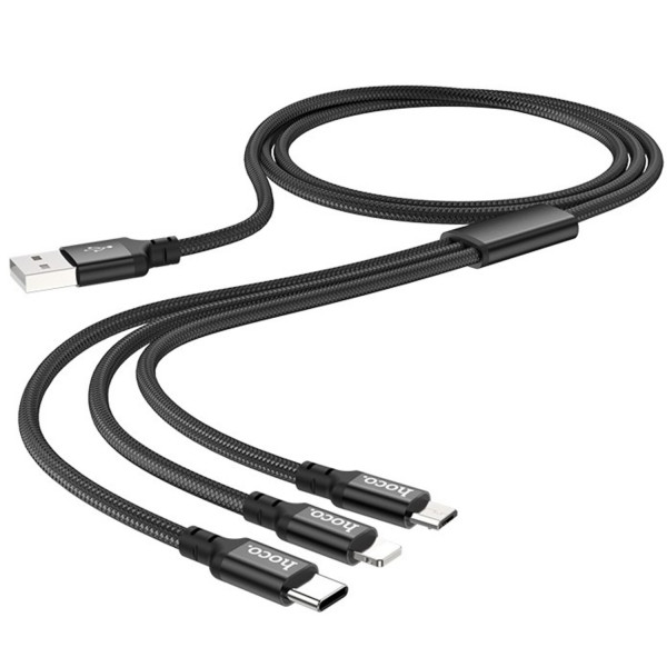 Фото - Кабель синхронізації даних HOCO X14 3-in-1 iP+Micro+Type-C Black (6931474719157)