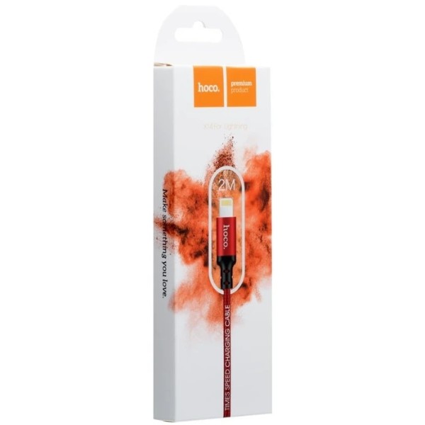 Фото - Кабель HOCO X14 USB to iP 2A 2 m Black/Red (6957531062899)