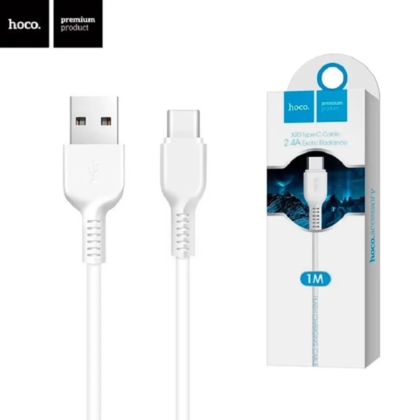 Фото - Кабель HOCO X20 USB to Type-C 3A, 1m White (6957531068853)