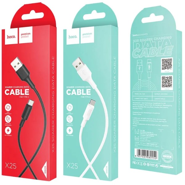 Фото - Кабель HOCO X25 USB to Type-C 2A, 1m White (6957531080152)