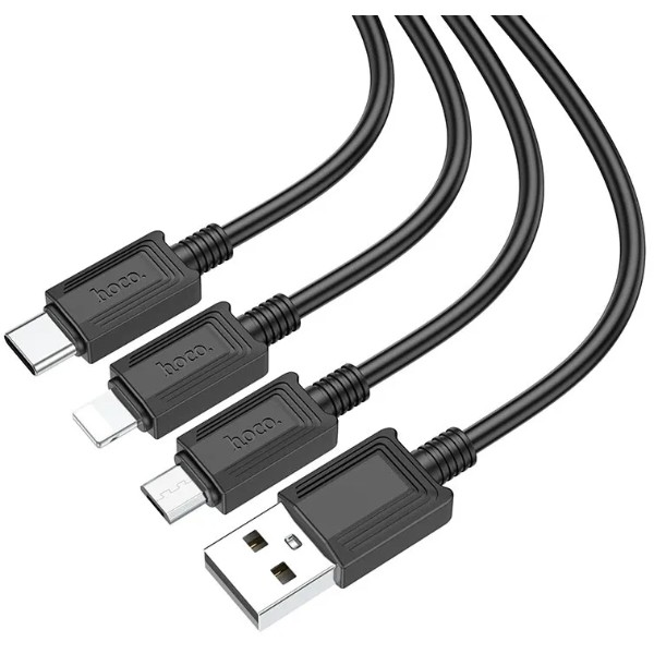 Фото - Кабель HOCO X74 USB to iP+Type-C+Micro 2A, 1m Black (6931474767363)