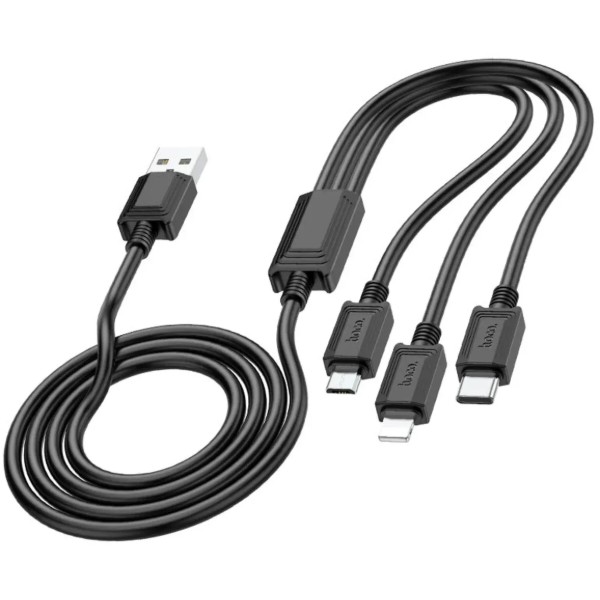 Фото - Кабель HOCO X74 USB to iP+Type-C+Micro 2A, 1m Black (6931474767363)