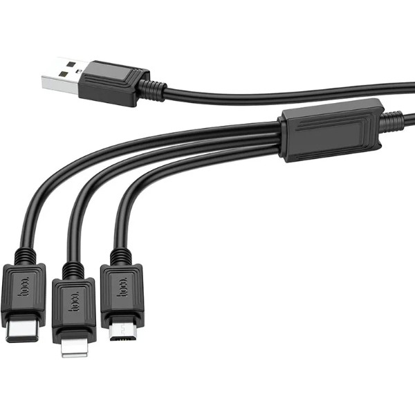 Фото - Кабель HOCO X74 USB to iP+Type-C+Micro 2A, 1m Black (6931474767363)