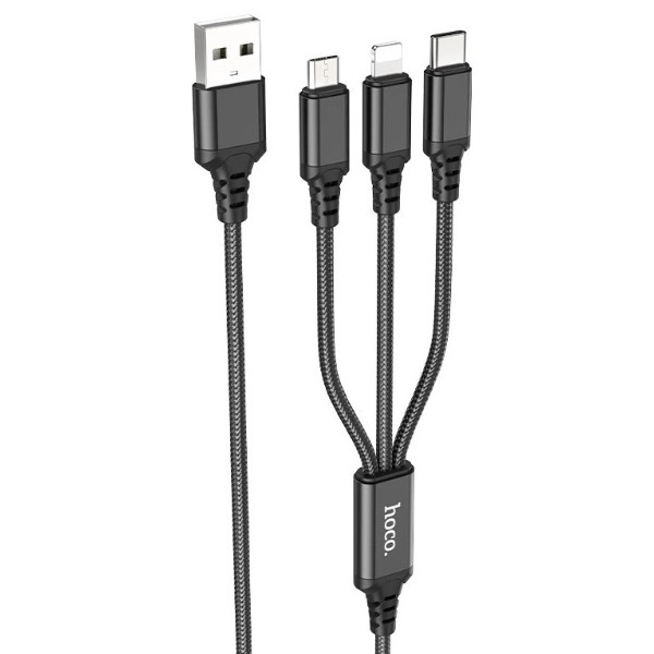 Фото - Кабель HOCO X76 3-in-1 iP+Type-C+Micro Black (6931474767400)