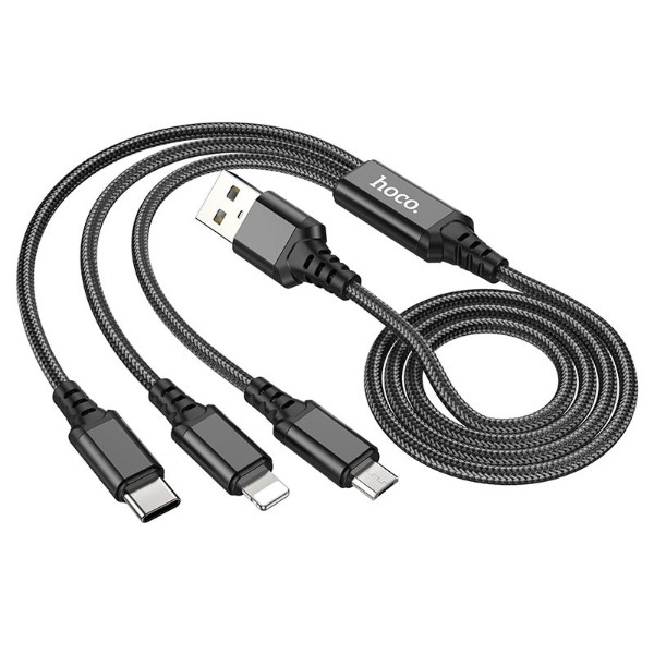 Фото - Кабель HOCO X76 3-in-1 iP+Type-C+Micro Black (6931474767400)