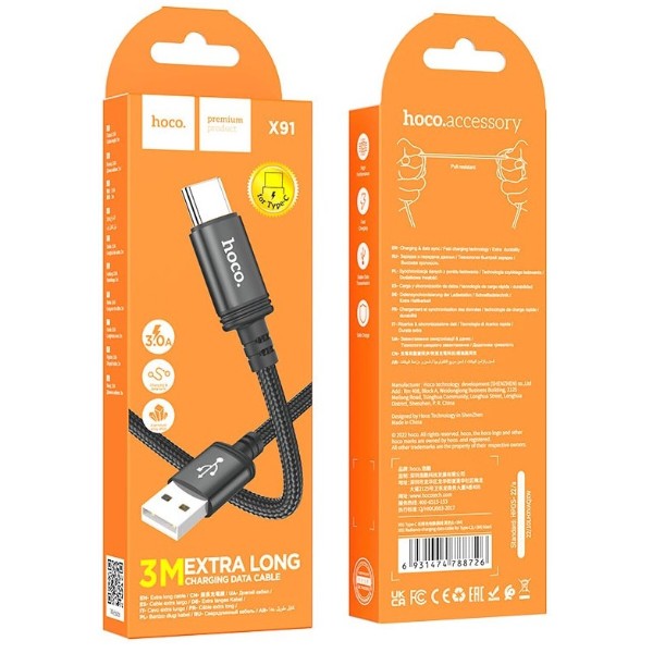 Фото - Кабель HOCO X91 Radiance charging data cable for Type-C 3M Black (6931474788726)